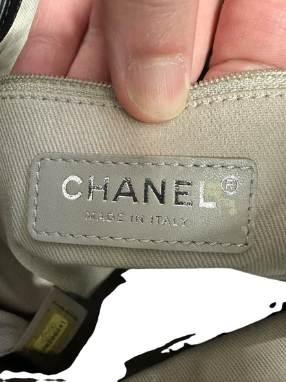 CHANEL Deauville Drawstring Bucket Bag Black Silver Hardware CH2123