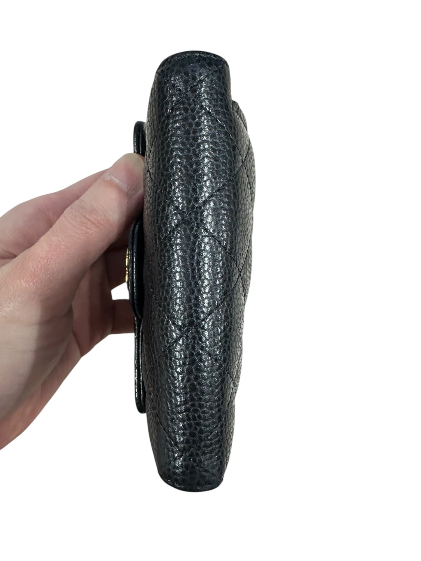 CHANEL Caviar Quilted Compact Wallet Black Gold Hardware CH2125
