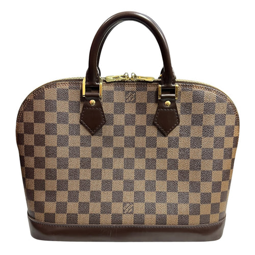 LOUIS VUITTON Damier Ebene Alma PM Handbag Brown Gold Hardware LO2264