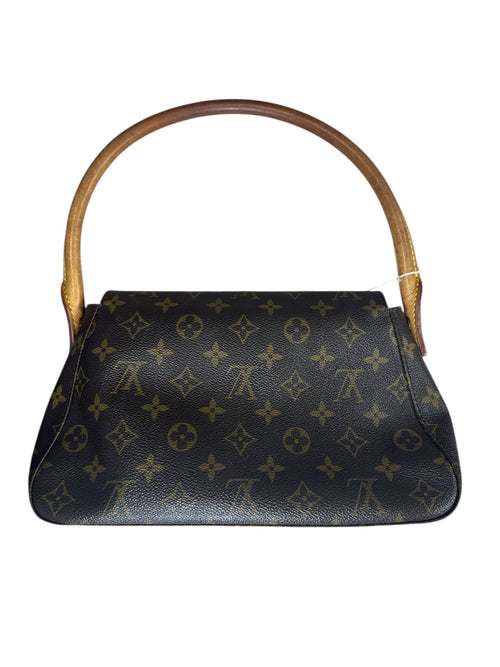 LOUIS VUITTON Monogram Mini Looping Shoulder Bag Brown Gold Hardware LO2276