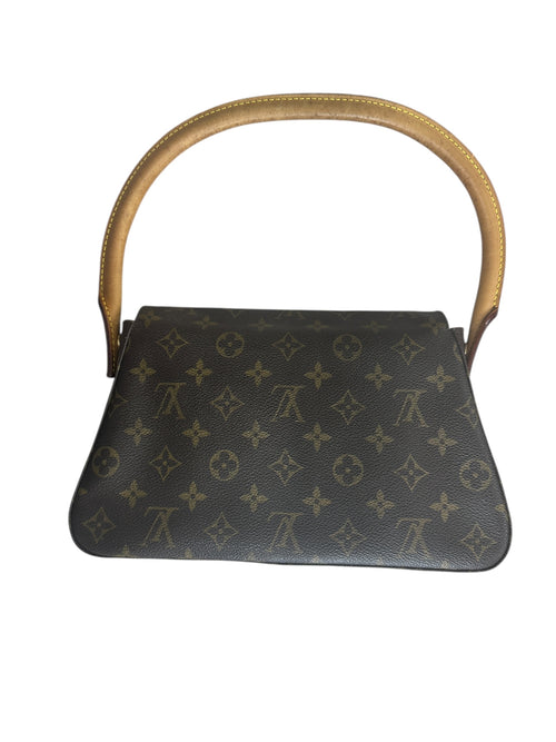 LOUIS VUITTON Monogram Mini Looping Shoulder Bag Brown Gold Hardware LO2299