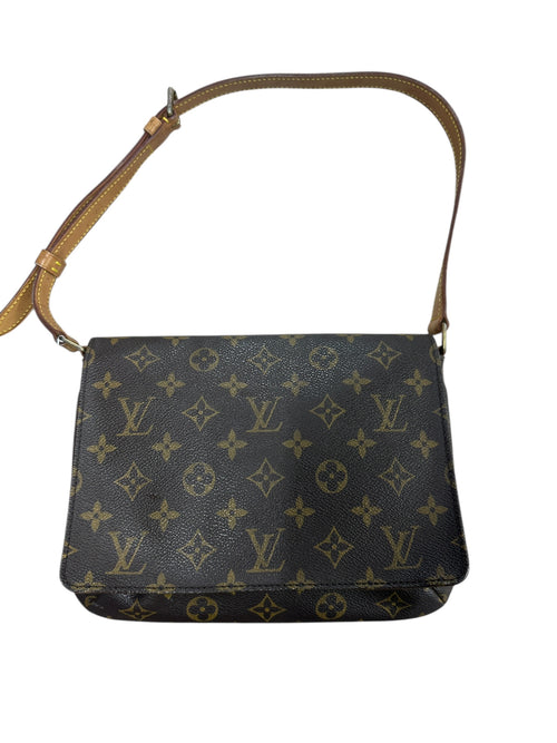 LOUIS VUITTON Monogram Musette Tango Shoulder Bag Brown Gold Hardware LO2262