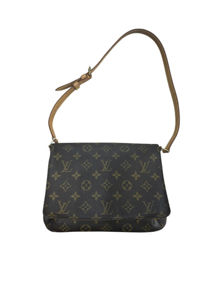 LOUIS VUITTON Monogram Musette Tango Shoulder Bag Brown Gold Hardware LO2262