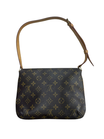 LOUIS VUITTON Monogram Musette Tango Shoulder Bag Brown Gold Hardware LO2262