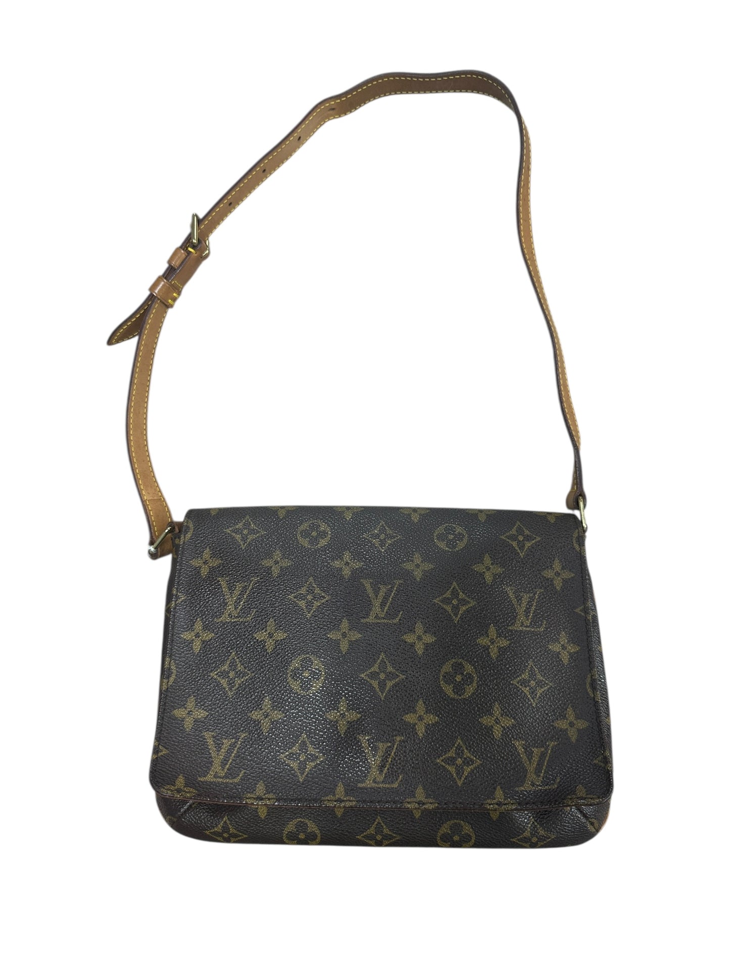 LOUIS VUITTON Monogram Musette Tango Shoulder Bag Brown Gold Hardware LO2266