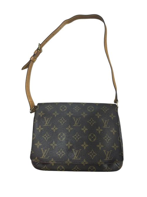 LOUIS VUITTON Monogram Musette Tango Shoulder Bag Brown Gold Hardware LO2266