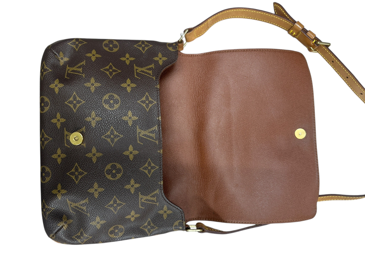 LOUIS VUITTON Monogram Musette Tango Shoulder Bag Brown Gold Hardware LO2266