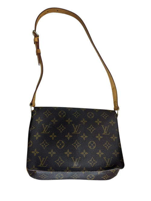 LOUIS VUITTON Monogram Musette Tango Shoulder Bag Brown Gold Hardware LO2267