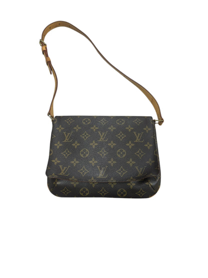 LOUIS VUITTON Monogram Musette Tango Shoulder Bag Brown Gold Hardware LO2278