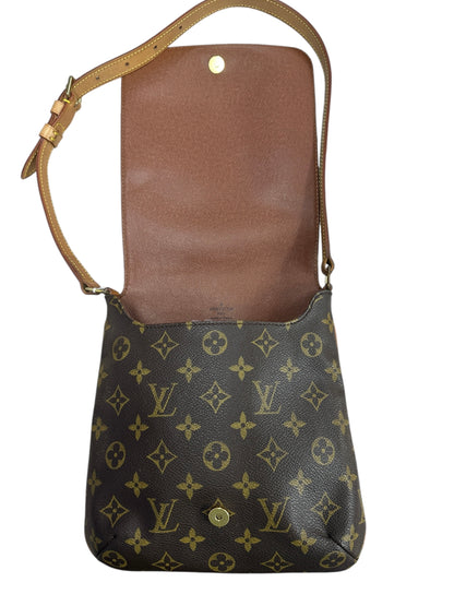 LOUIS VUITTON Monogram Musette Tango Shoulder Bag Brown Gold Hardware LO2278