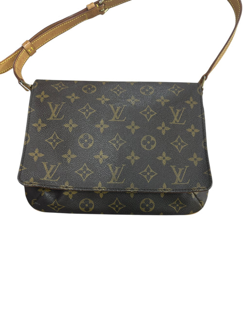 LOUIS VUITTON Monogram Musette Tango Shoulder Bag Brown Gold Hardware LO2280