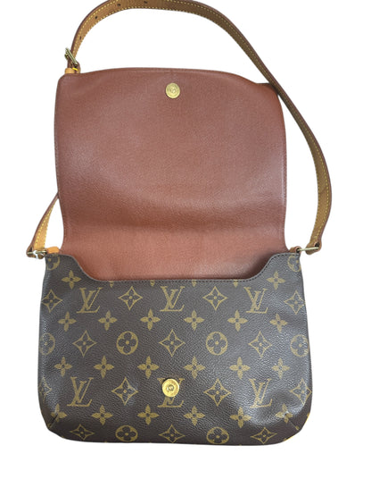 LOUIS VUITTON Monogram Musette Tango Shoulder Bag Brown Gold Hardware LO2280