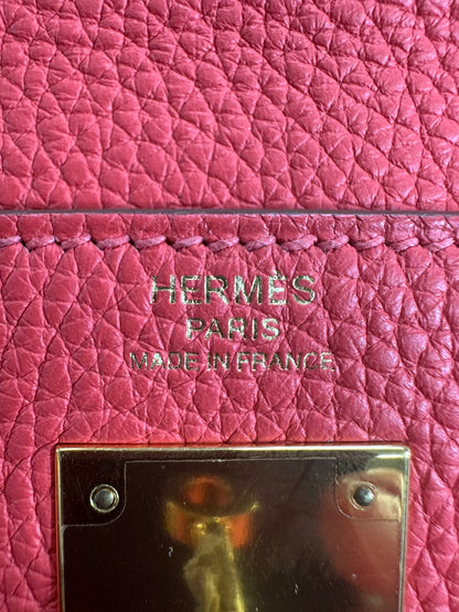 HERMES Togo Leather Kelly Handbag Red Gold Hardware HE427