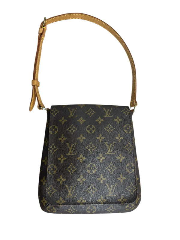 LOUIS VUITTON Monogram Musette Tango Shoulder Bag Brown Gold Hardware LO2242