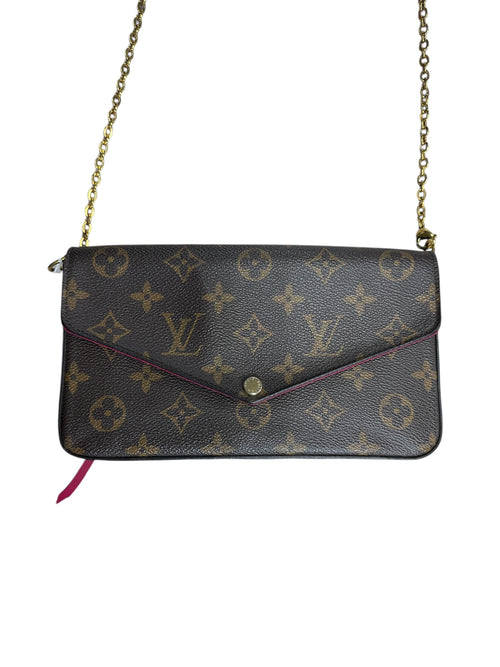 LOUIS VUITTON Monogram Felicie Pochette Crossbody Bag Brown/Fuchsia Gold Hardware LO2296