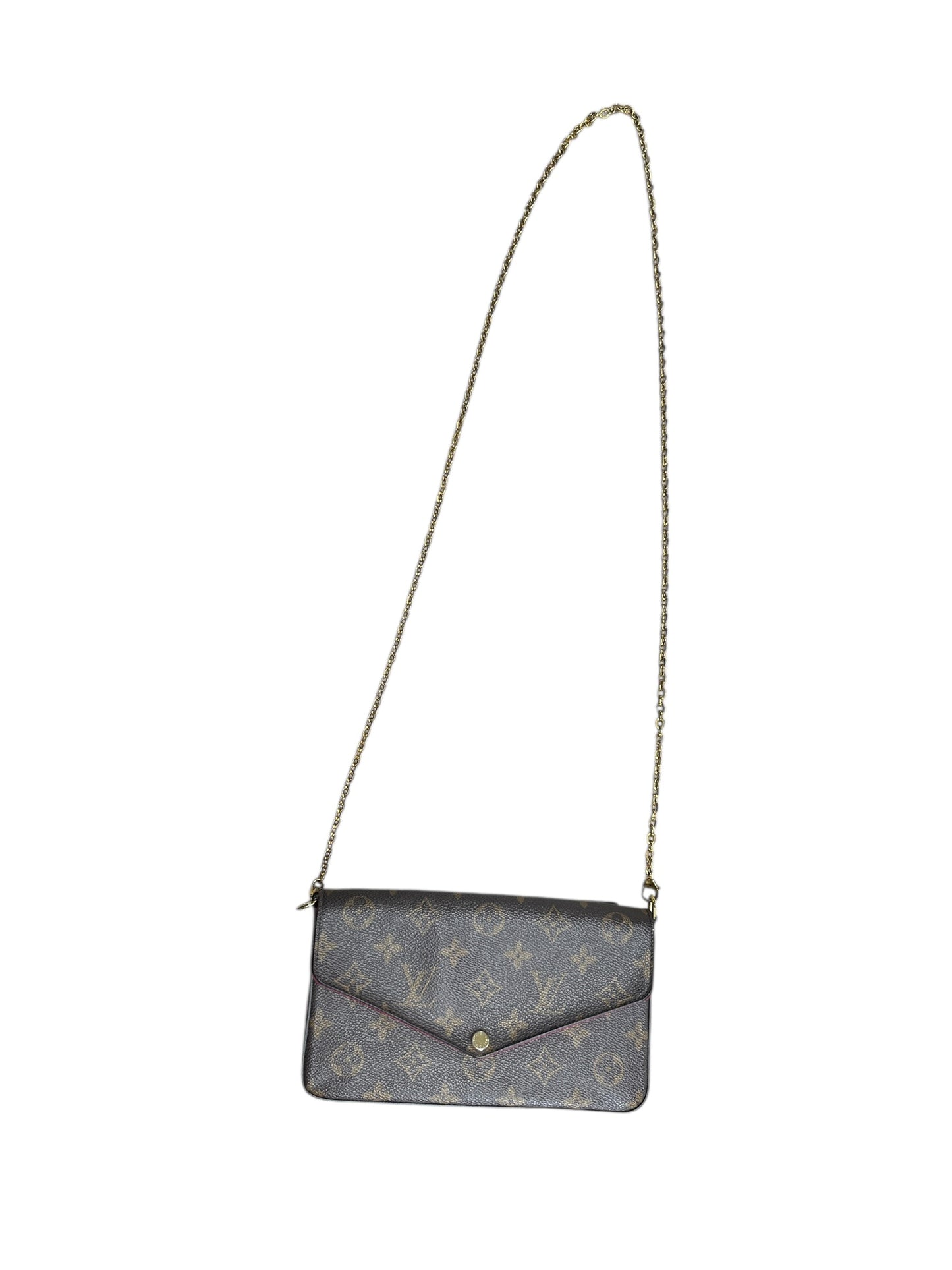 LOUIS VUITTON Monogram Felicie Pochette Crossbody Bag Brown/Fuchsia Gold Hardware LO2296