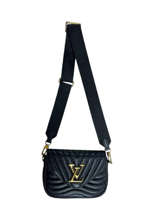 LOUIS VUITTON Quilted Leather New Wave Crossbody Bag Black Gold Hardware LO2293