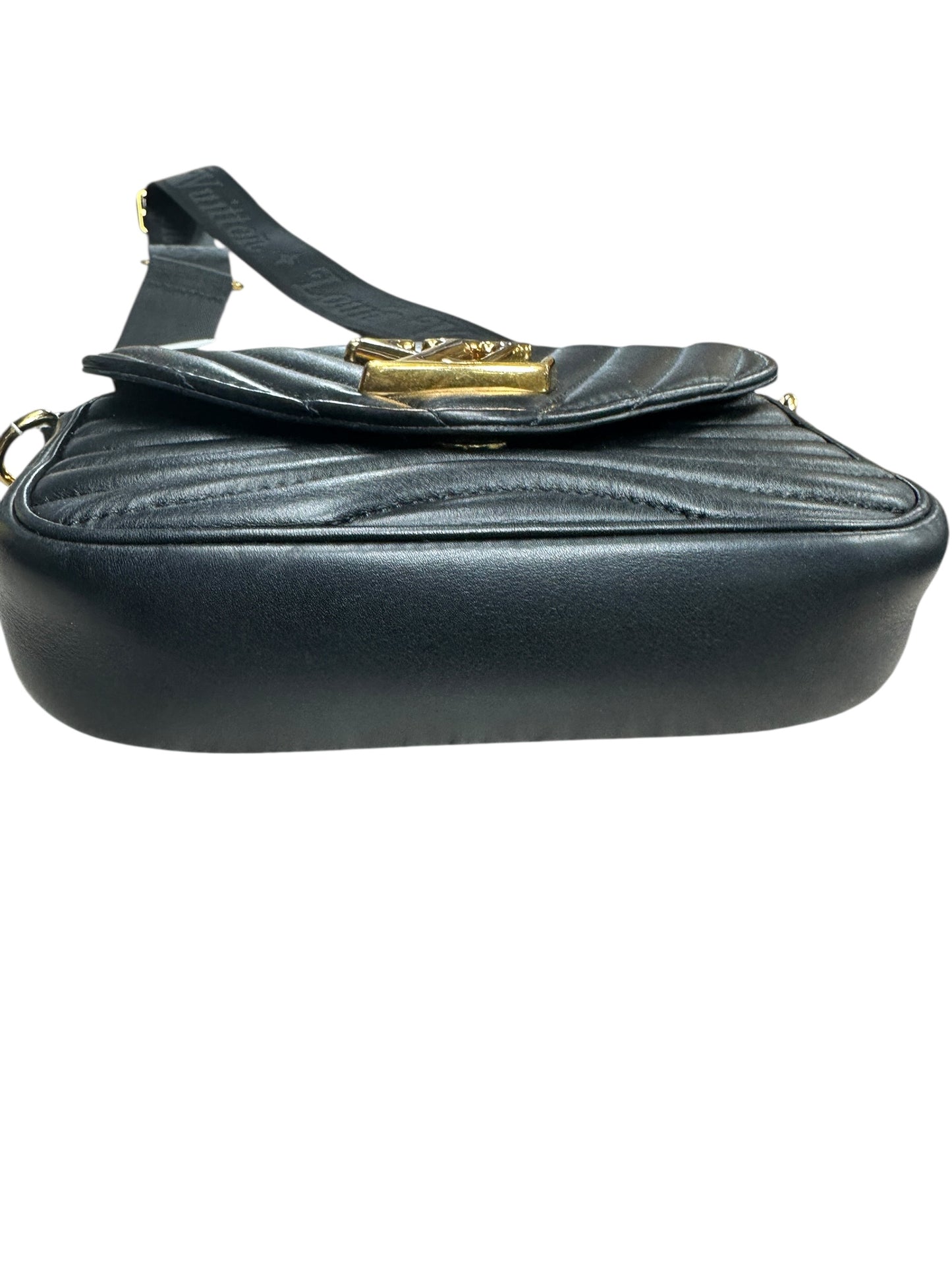 LOUIS VUITTON Quilted Leather New Wave Crossbody Bag Black Gold Hardware LO2293