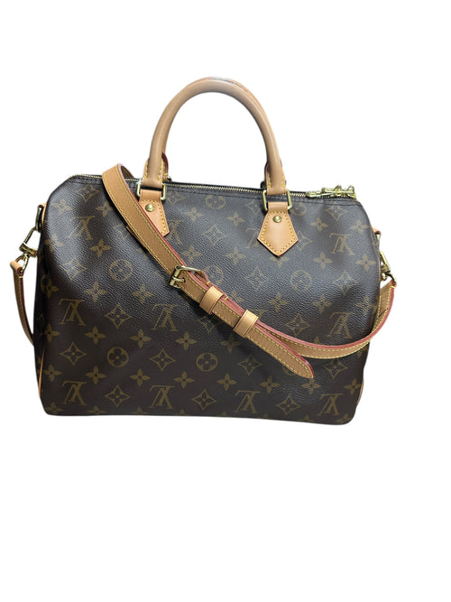 LOUIS VUITTON Monogram Speedy Bandouliere 30 Handbag Brown Gold Hardware LO2256
