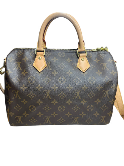LOUIS VUITTON Monogram Speedy Bandouliere 30 Handbag Brown Gold Hardware LO2256