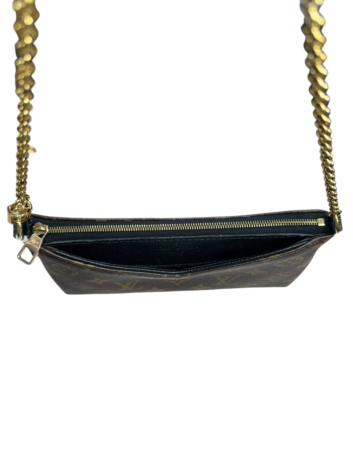 LOUIS VUITTON Monogram Pallas Clutch Brown Gold Hardware LO2248