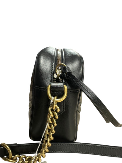 GUCCI Matelassé Leather GG Marmont Crossbody Bag Black Gold Hardware GU574