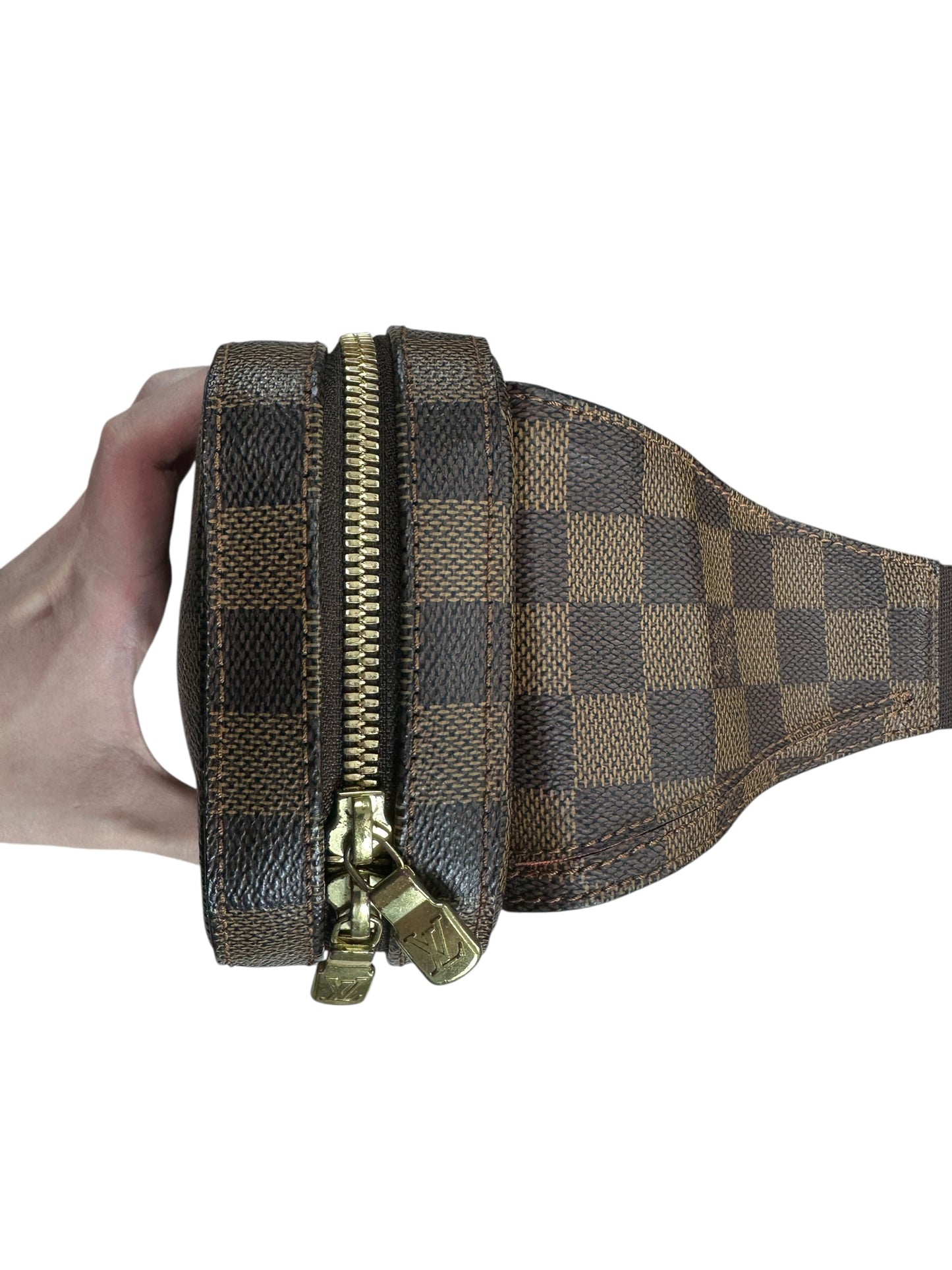 LOUIS VUITTON Damier Ebene Bumbag Belt Bag Brown Gold Hardware LO2253
