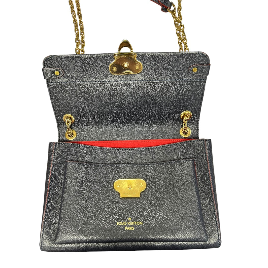 LOUIS VUITTON Monogram Empreinte Vavin PM Shoulder Bag Navy Gold Hardware LO2321