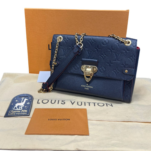 LOUIS VUITTON Monogram Empreinte Vavin PM Shoulder Bag Navy Gold Hardware LO2321