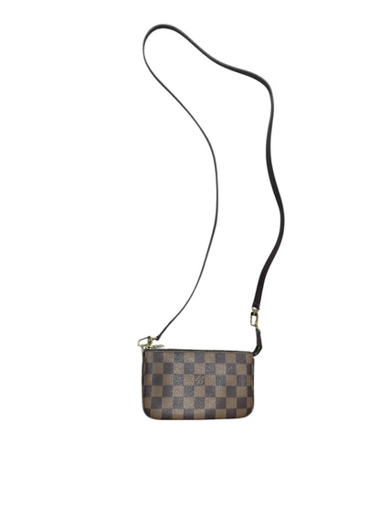 LOUIS VUITTON Damier Ebene Pochette Accessoires Wristlet Brown Gold Hardware LO2314