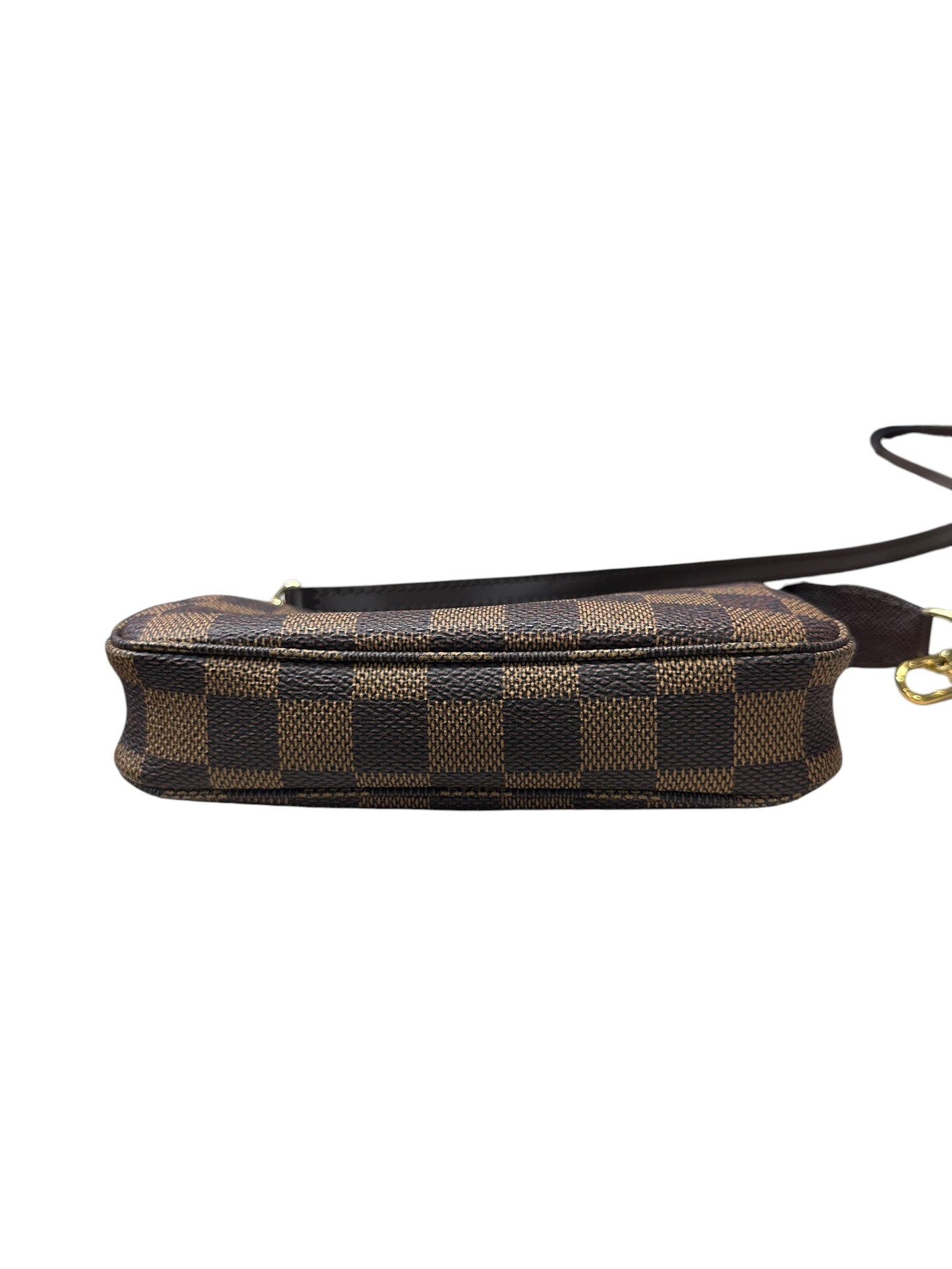 LOUIS VUITTON Damier Ebene Pochette Accessoires Wristlet Brown Gold Hardware LO2314