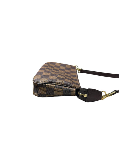 LOUIS VUITTON Damier Ebene Pochette Accessoires Wristlet Brown Gold Hardware LO2314