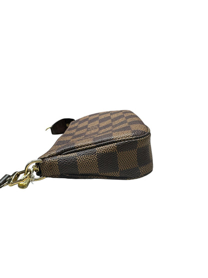 LOUIS VUITTON Damier Ebene Pochette Accessoires Wristlet Brown Gold Hardware LO2314