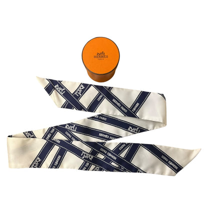 HERMES Twilly Scarf Navy White HE446