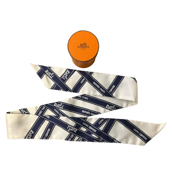 HERMES Twilly Scarf Navy White HE446