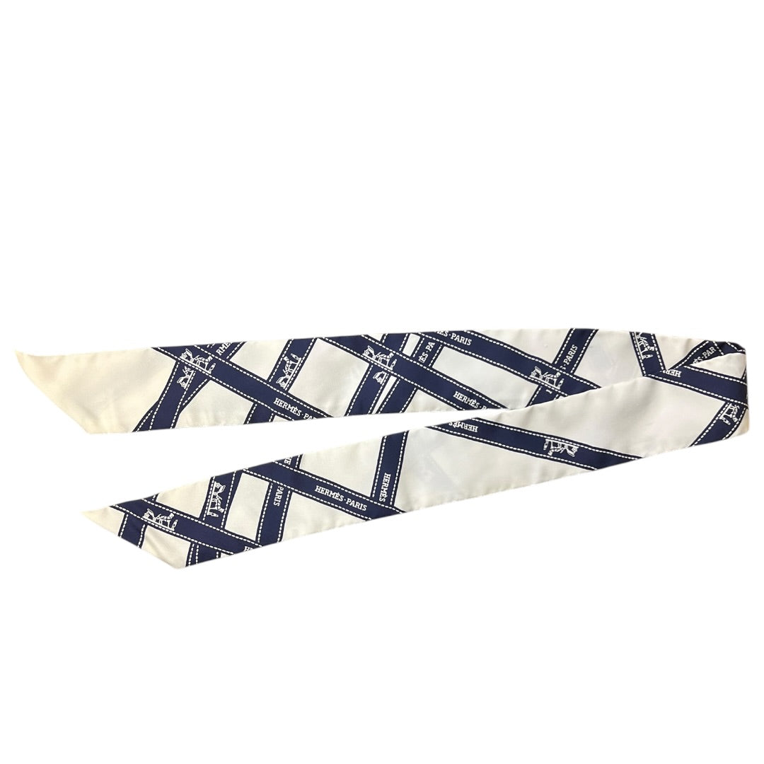 HERMES Twilly Scarf Navy White HE446
