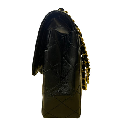 CHANEL Quilted Lambskin Paris Limited Double Flap Shoulder Bag Black Gold Hardware CH2127
