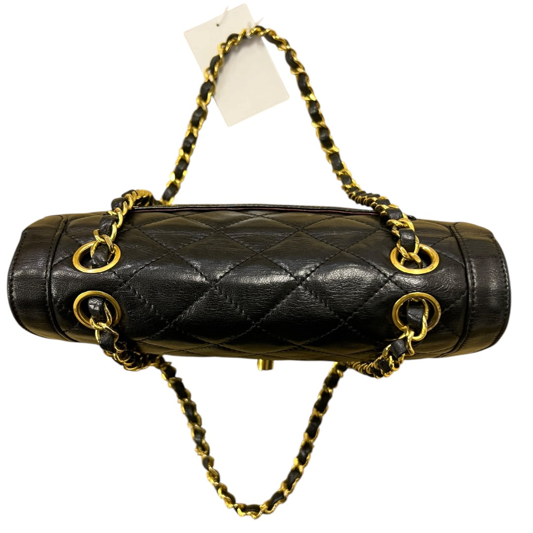 CHANEL Quilted Lambskin Paris Limited Double Flap Shoulder Bag Black Gold Hardware CH2127