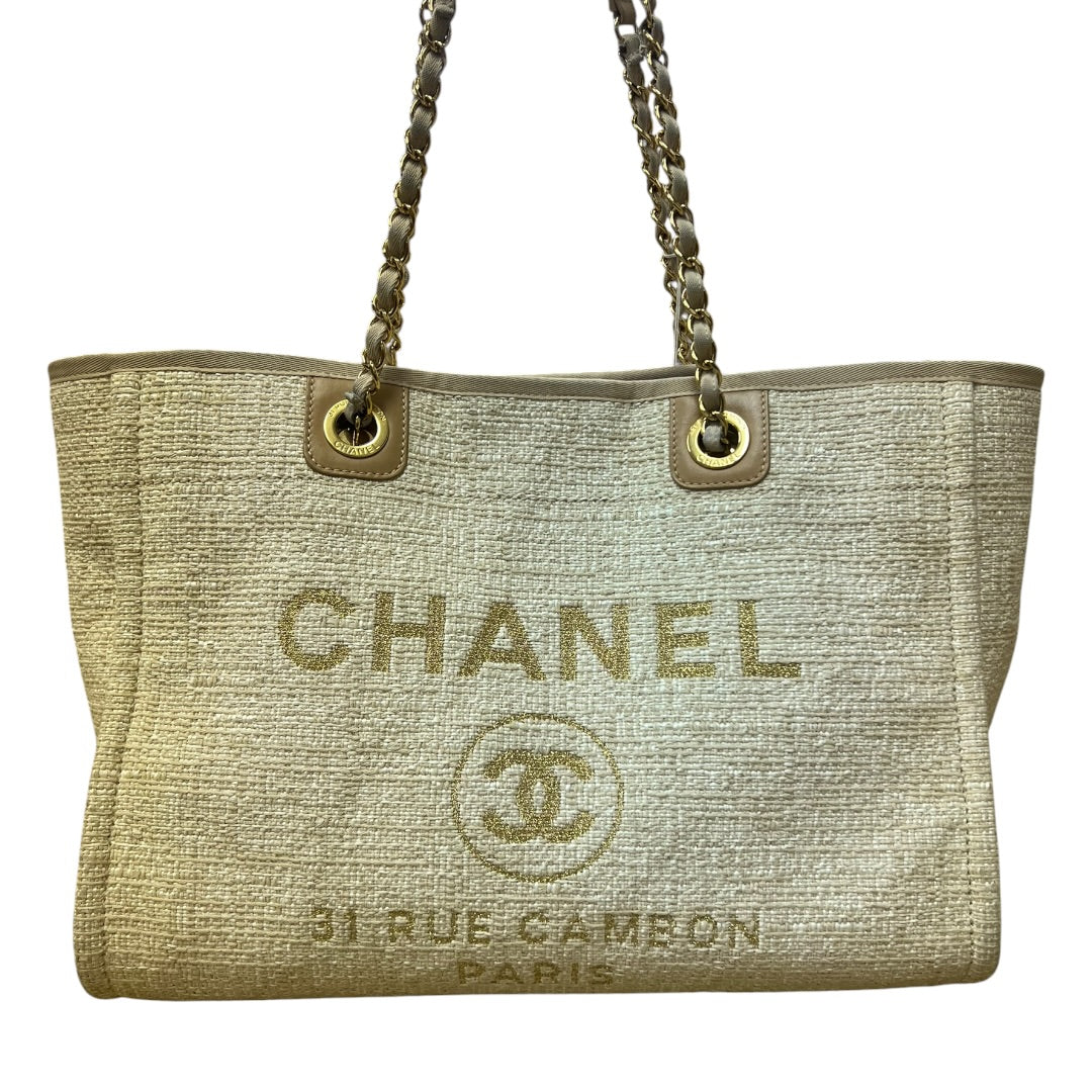 CHANEL Deauville Tote Bag Beige Gold Hardware CH2129