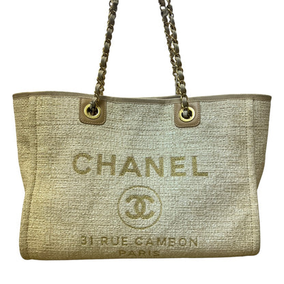CHANEL Deauville Tote Bag Beige Gold Hardware CH2129