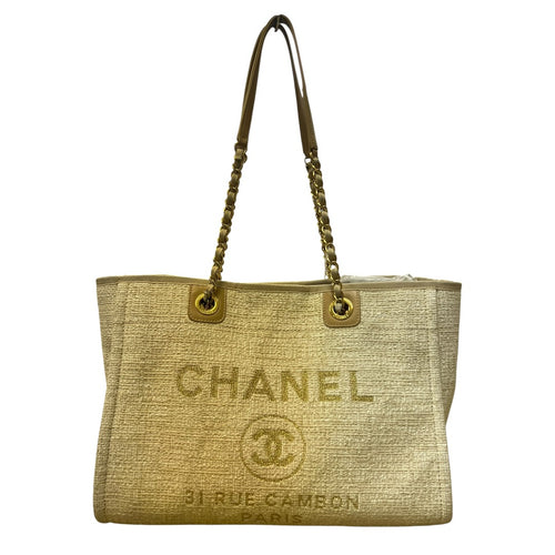 CHANEL Deauville Tote Bag Beige Gold Hardware CH2129