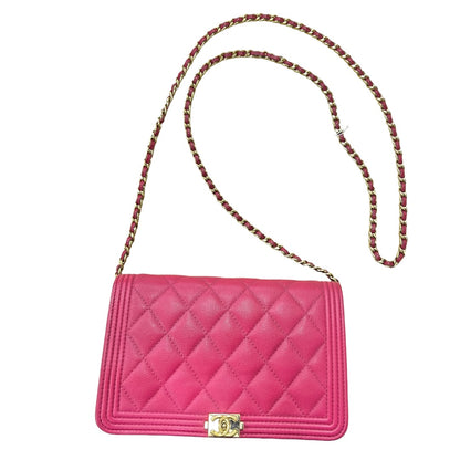 CHANEL Caviar Boy Wallet on Chain Shoulder Bag Pink Gold Hardware CH2130