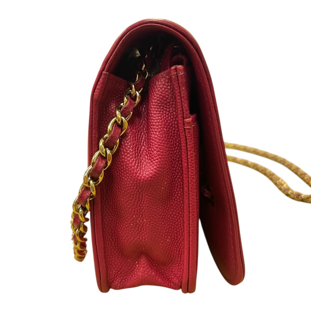 CHANEL Caviar Boy Wallet on Chain Shoulder Bag Pink Gold Hardware CH2130