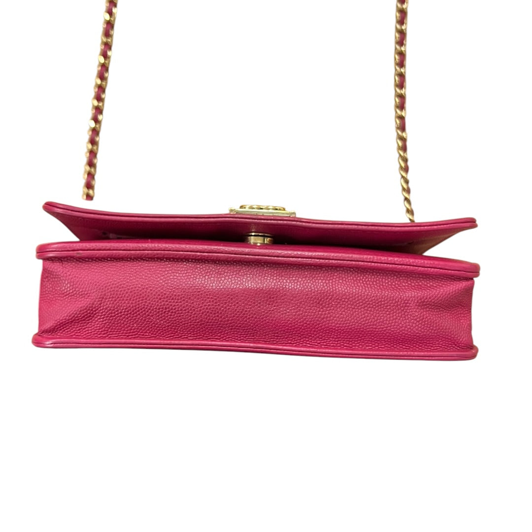 CHANEL Caviar Boy Wallet on Chain Shoulder Bag Pink Gold Hardware CH2130