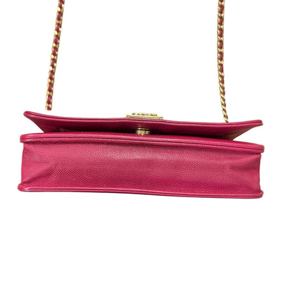 CHANEL Caviar Boy Wallet on Chain Shoulder Bag Pink Gold Hardware CH2130