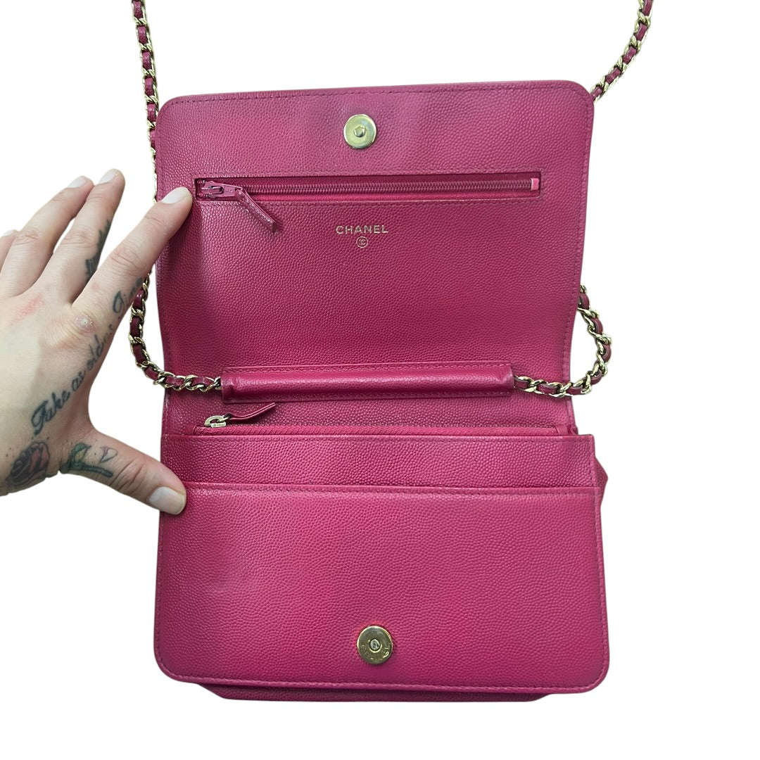 CHANEL Caviar Boy Wallet on Chain Shoulder Bag Pink Gold Hardware CH2130