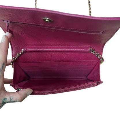 CHANEL Caviar Boy Wallet on Chain Shoulder Bag Pink Gold Hardware CH2130