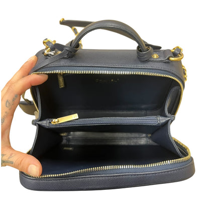 CHANEL Caviar CC Filigree Vanity Case Shoulder Bag Black Gold Hardware CH2128