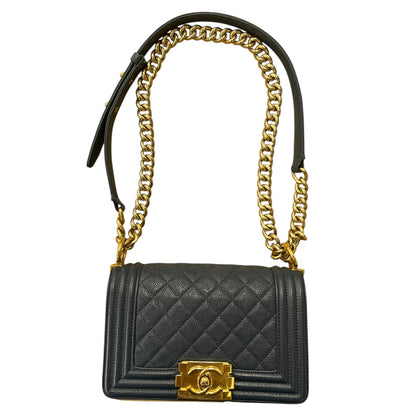 CHANEL Caviar Quilted Small Boy Shoulder Bag Black Gold Hardware CH2133