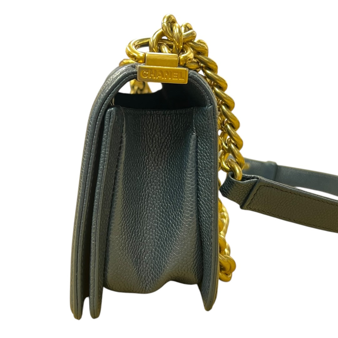 CHANEL Caviar Quilted Small Boy Shoulder Bag Black Gold Hardware CH2133